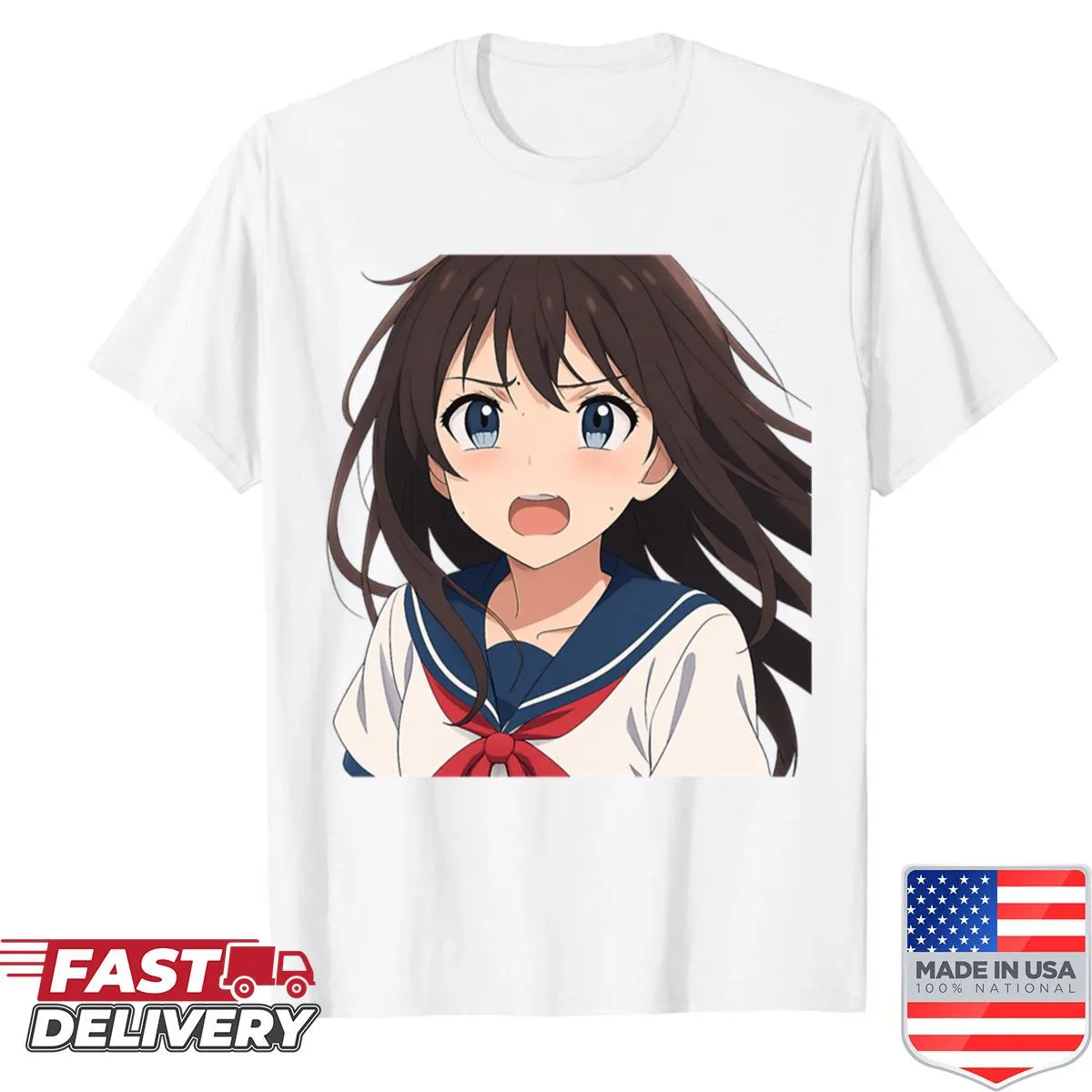 Anime character art T-shirt with cel-shaded illustration