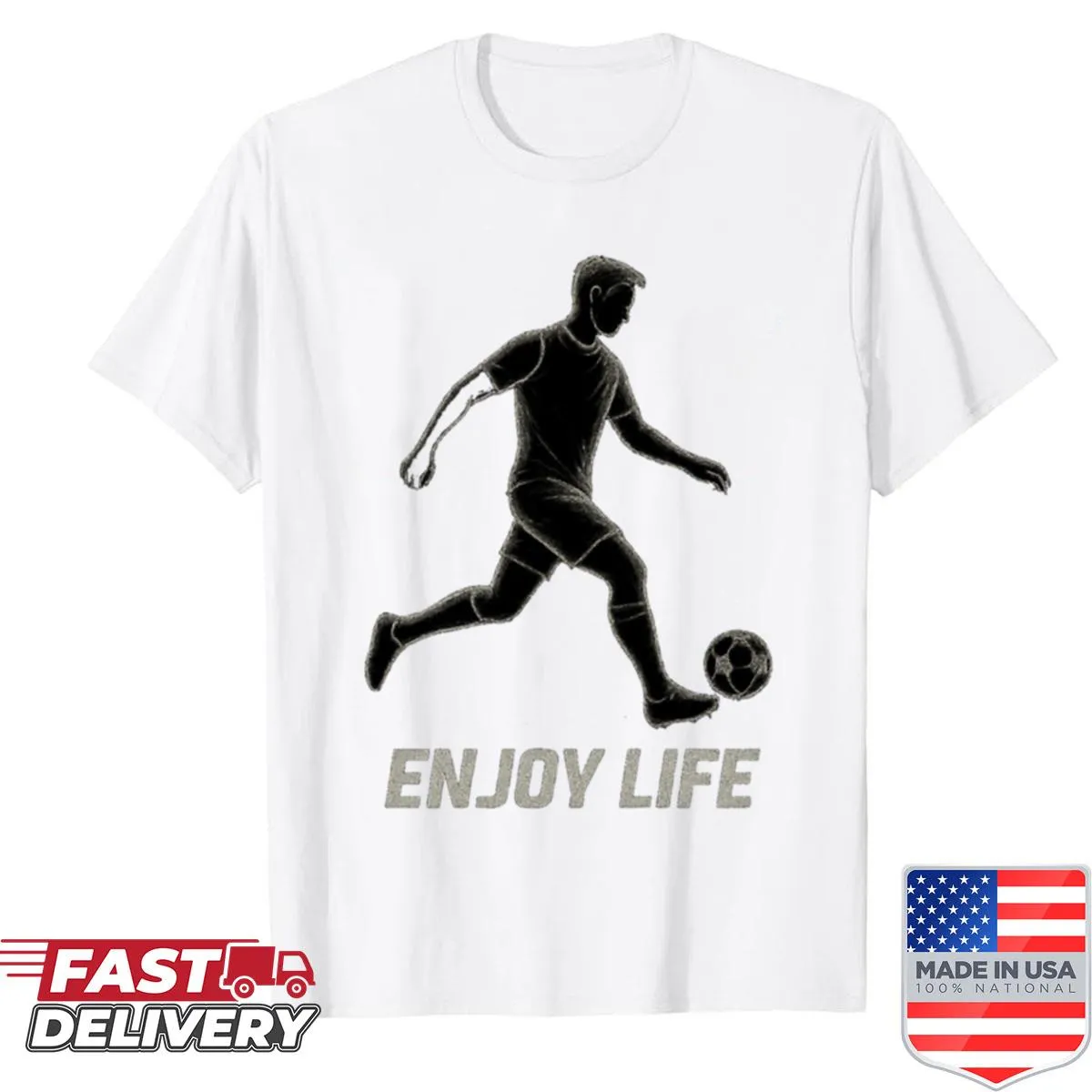 Motivational soccer player sketch on a sports tee