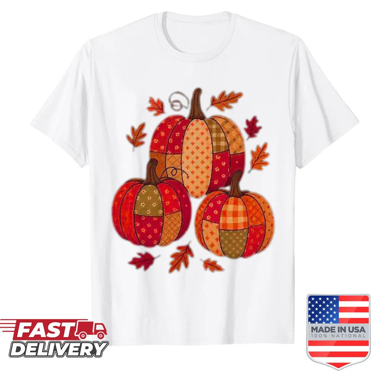 Charming trio of pumpkins graphic t-shirt for fall