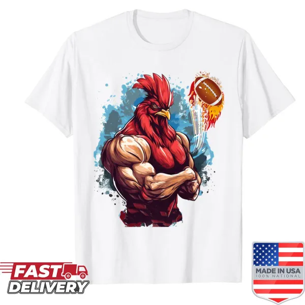 Illustrated rooster mascot for football sports shirt.