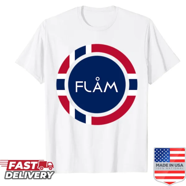 Shirt with illustrations representing Flam, Norway's scenic beauty