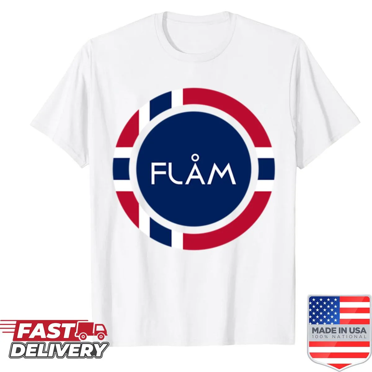 Shirt with illustrations representing Flam, Norway's scenic beauty