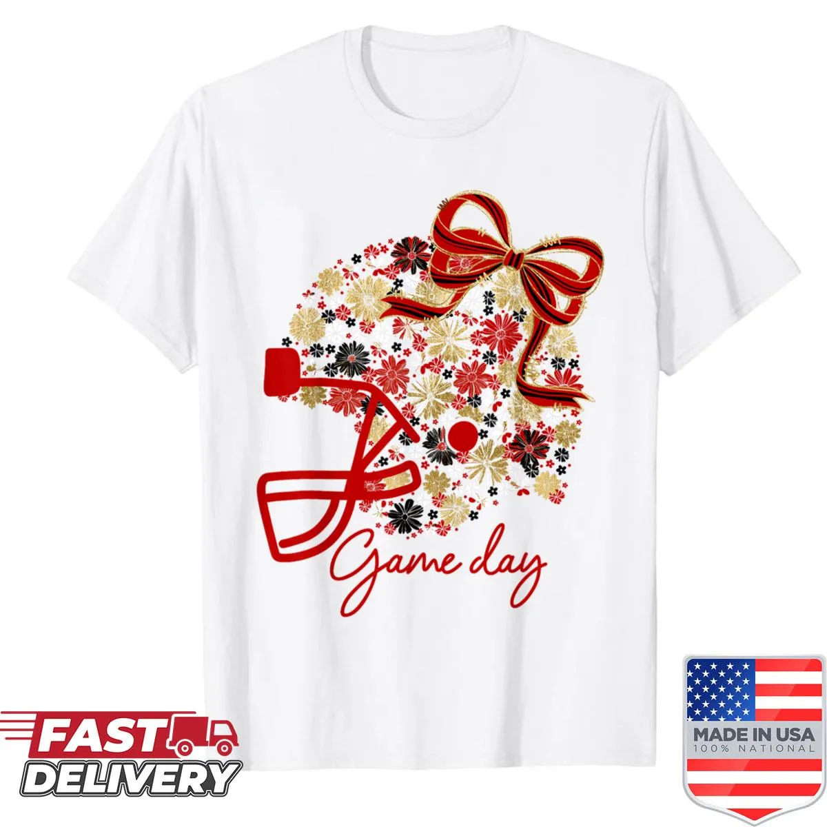 Floral football shirt with girly bow and team spirit design
