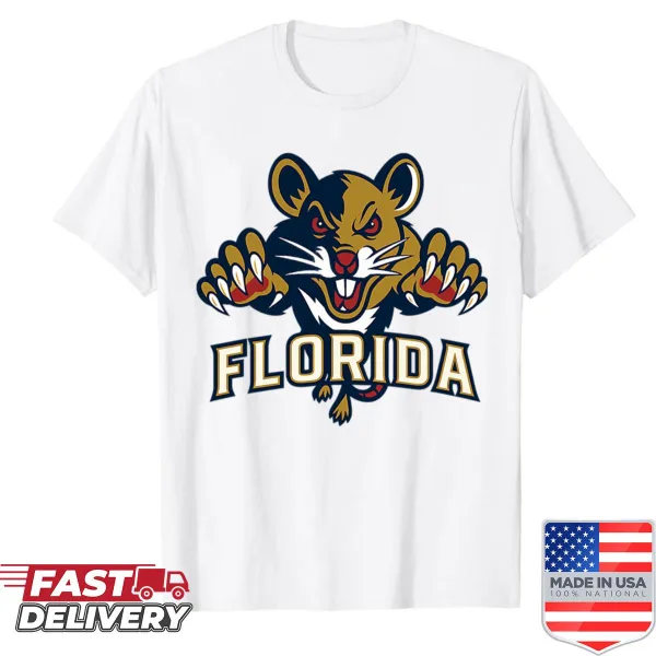 Cartoon-style Florida Hockey Rats shirt with playful graphics