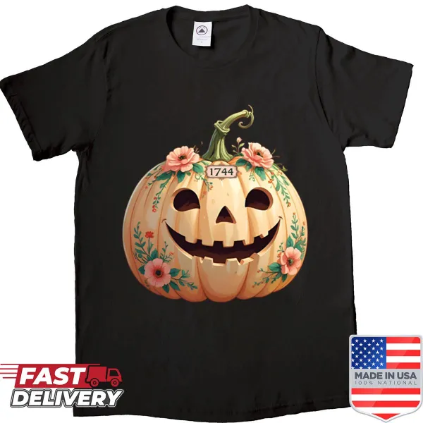 Charming pumpkin graphic with flowers for fall