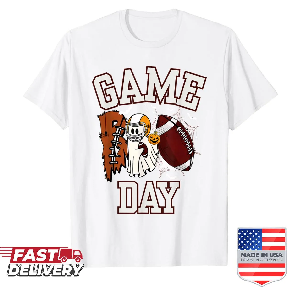 Halloween T-shirt with a ghost in football gear for game day