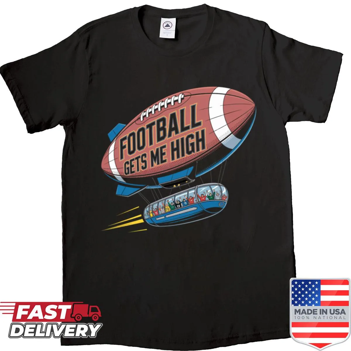 Shirt with playful typography saying 'Football Gets Me High'
