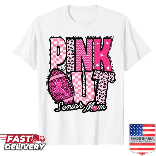 Football mom shirt with breast cancer awareness design and pink ribbon