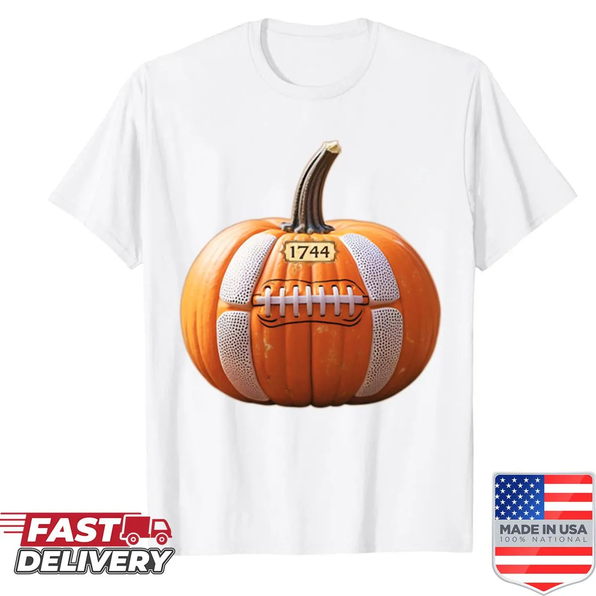 Football-themed pumpkins graphic t-shirt for autumn