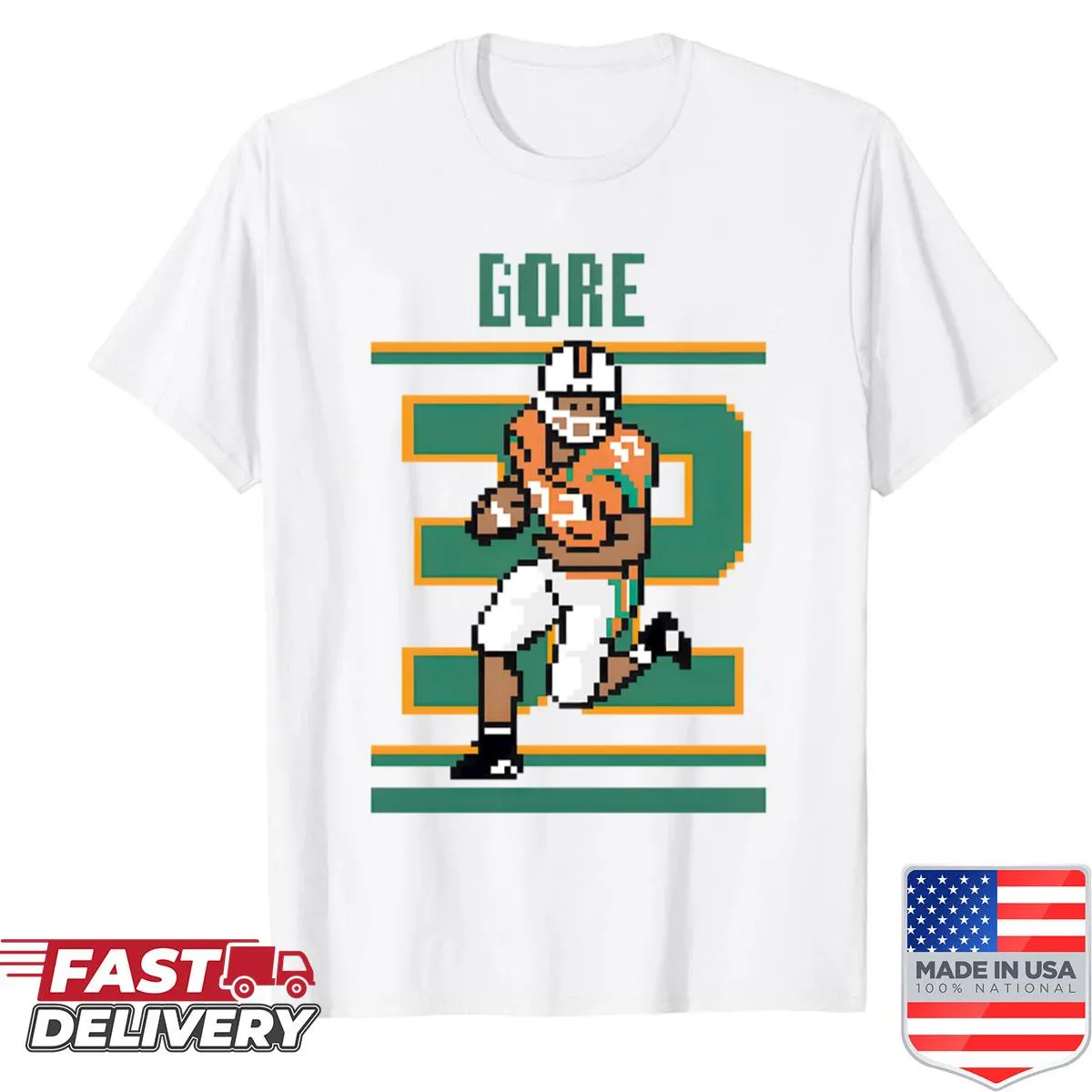 Retro pixel art shirt featuring Frank Gore and football theme