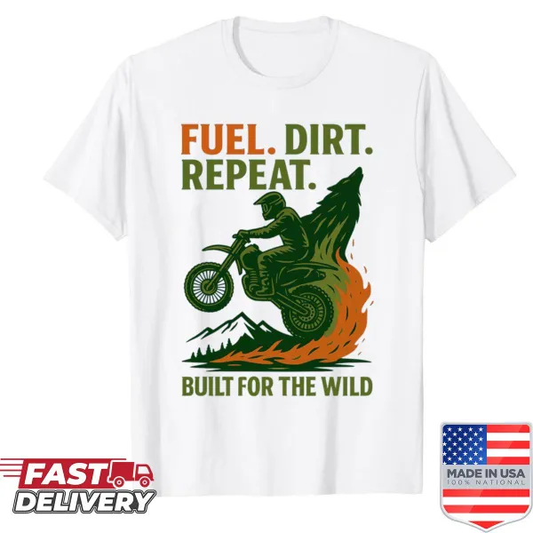 Shirt with a playful outdoor-themed graphic about adventure and nature