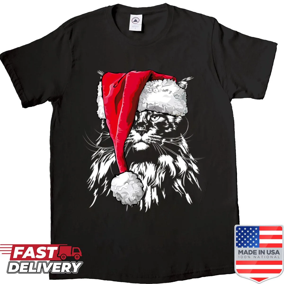 Shirt with funny Maine Coon Santa design for cat moms