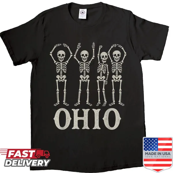 Vintage-style Ohio State skeleton design for Halloween
