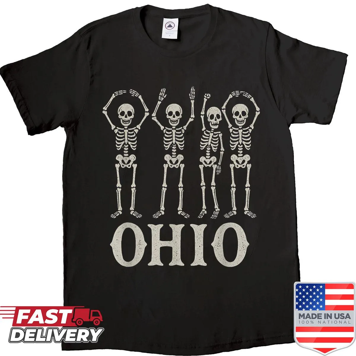 Vintage-style Ohio State skeleton design for Halloween