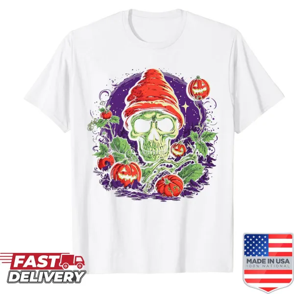 Sarcastic Halloween shirt featuring a pumpkin skull and cannabis graphic