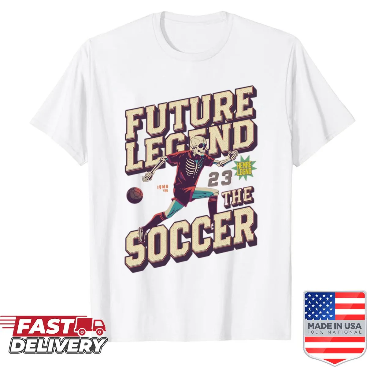 Skeleton soccer player design on a playful shirt