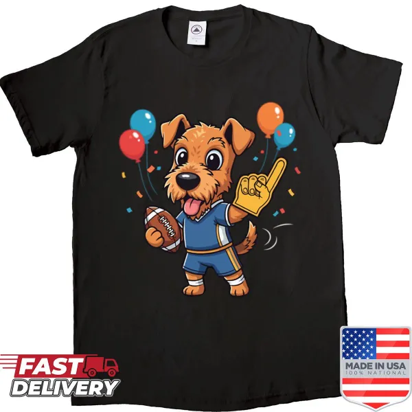 Adorable dog fan shirt with an Airedale Terrier puppy for game day.