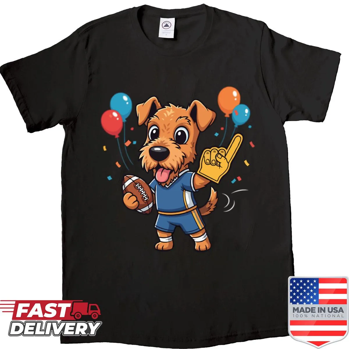 Adorable dog fan shirt with an Airedale Terrier puppy for game day.