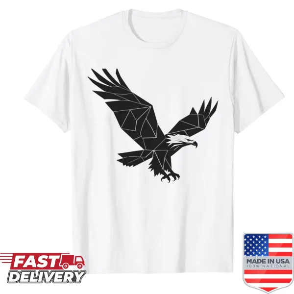 Minimalist geometric design of an eagle on a shirt