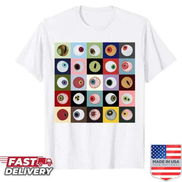 Checkered design featuring a glass eye graphic on a t-shirt