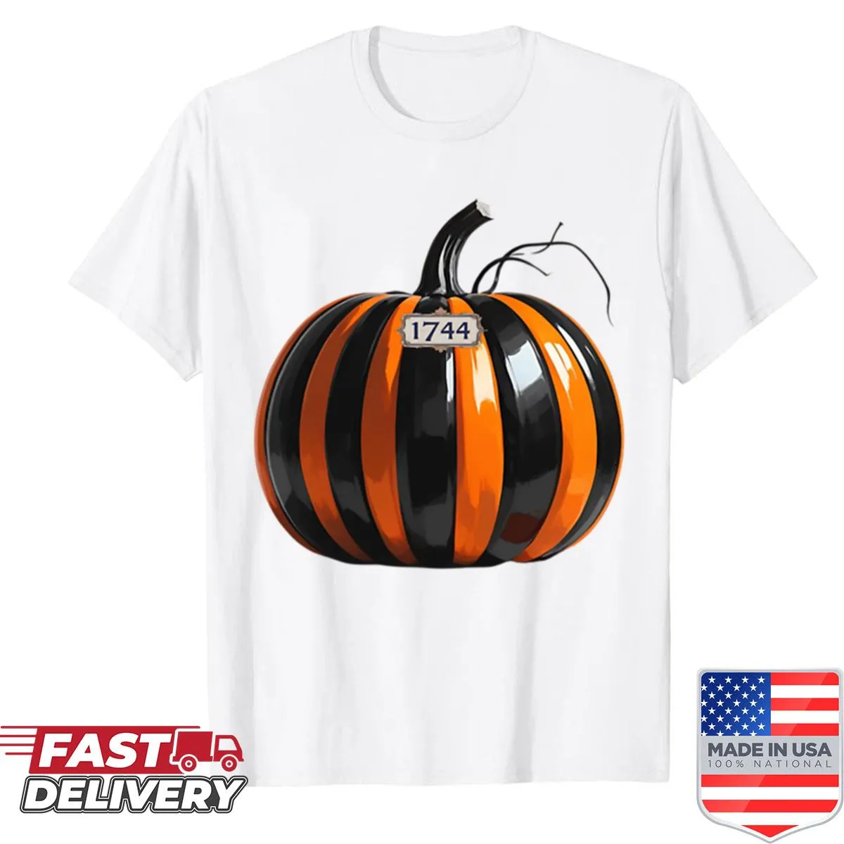 Playful pumpkin design on a glossy Halloween shirt