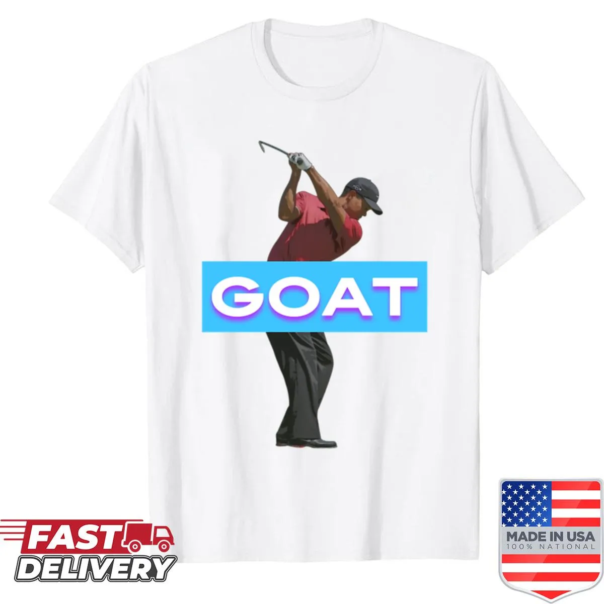 Illustrative golf shirt featuring a tiger and goat design