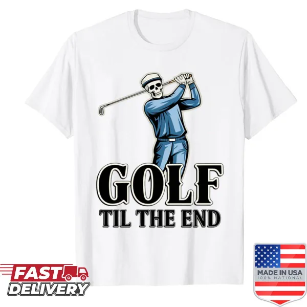 Funny skeleton golfer graphic on a shirt