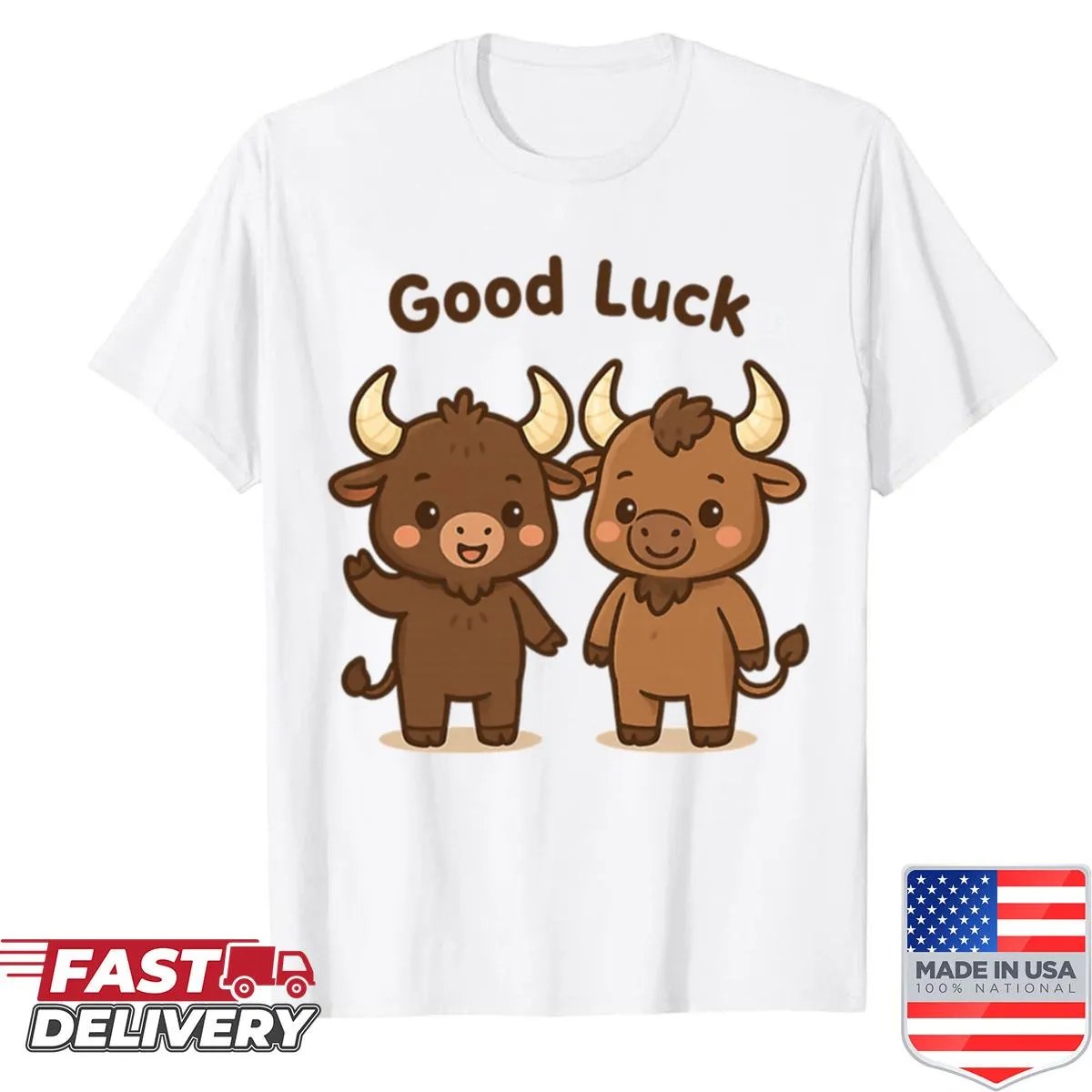 Cute kawaii minotaurs and buffalos graphic on t-shirt