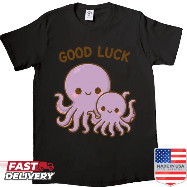 Cute purple octopus illustration on a kids' shirt