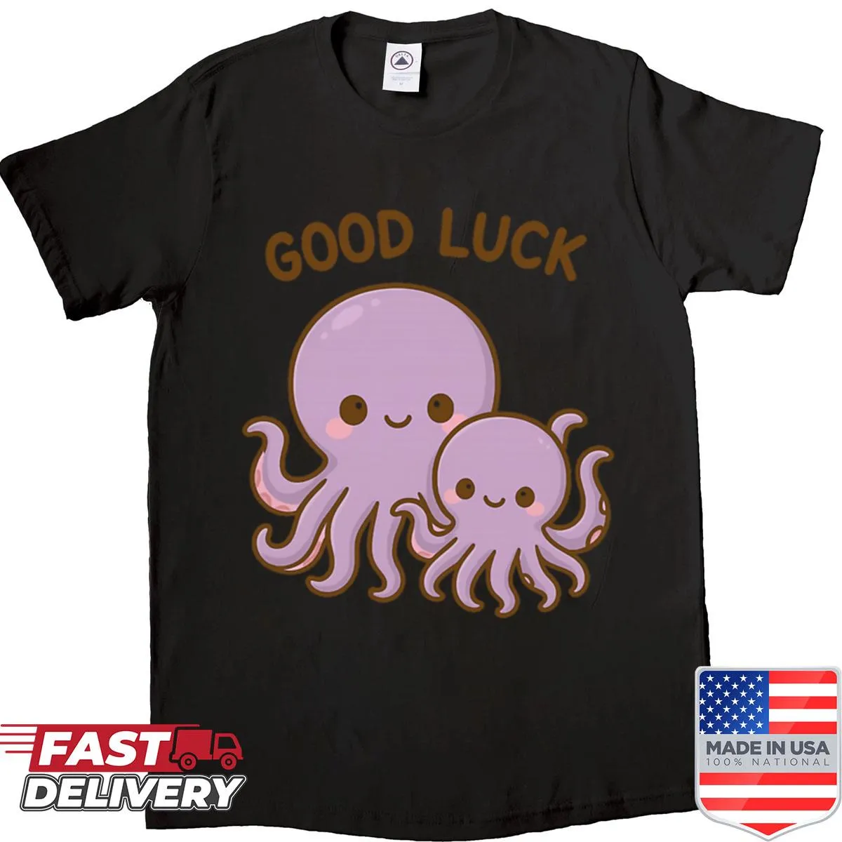 Cute purple octopus illustration on a kids' shirt