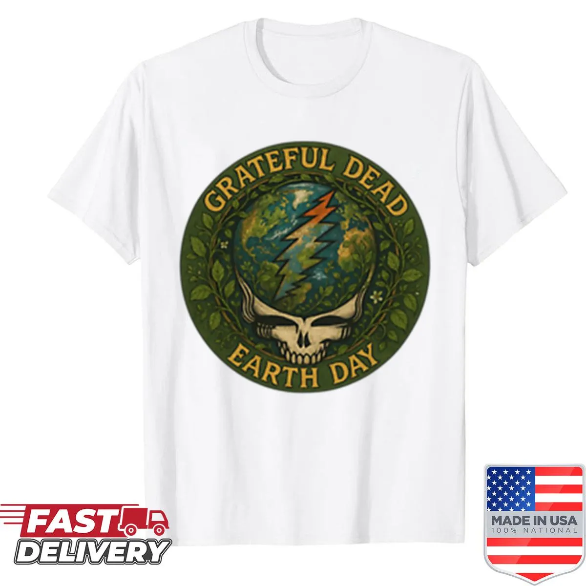 Earth Day themed shirt featuring Grateful Dead's Steal Your Face logo.