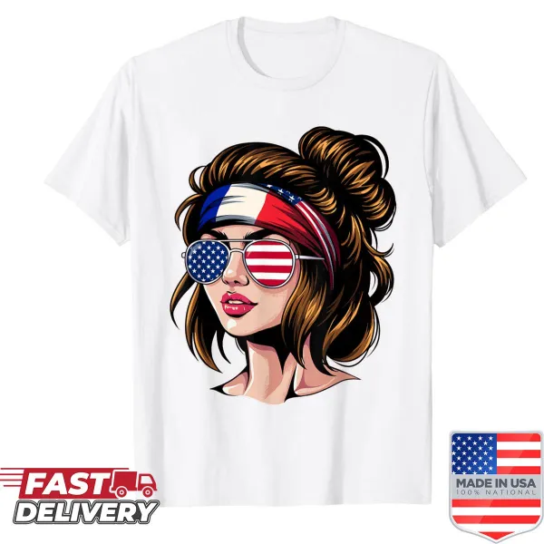 Shirt featuring combined USA and France flag design.