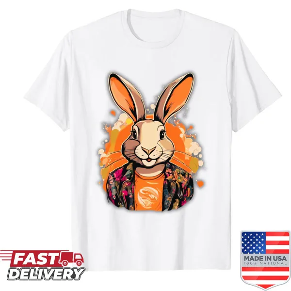 Cute cartoon bunny design saying 'Happy Bunny Of Joy' on a shirt