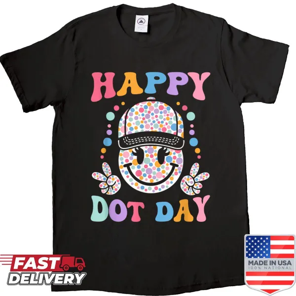 Kids shirt featuring a smiley face and polka dots