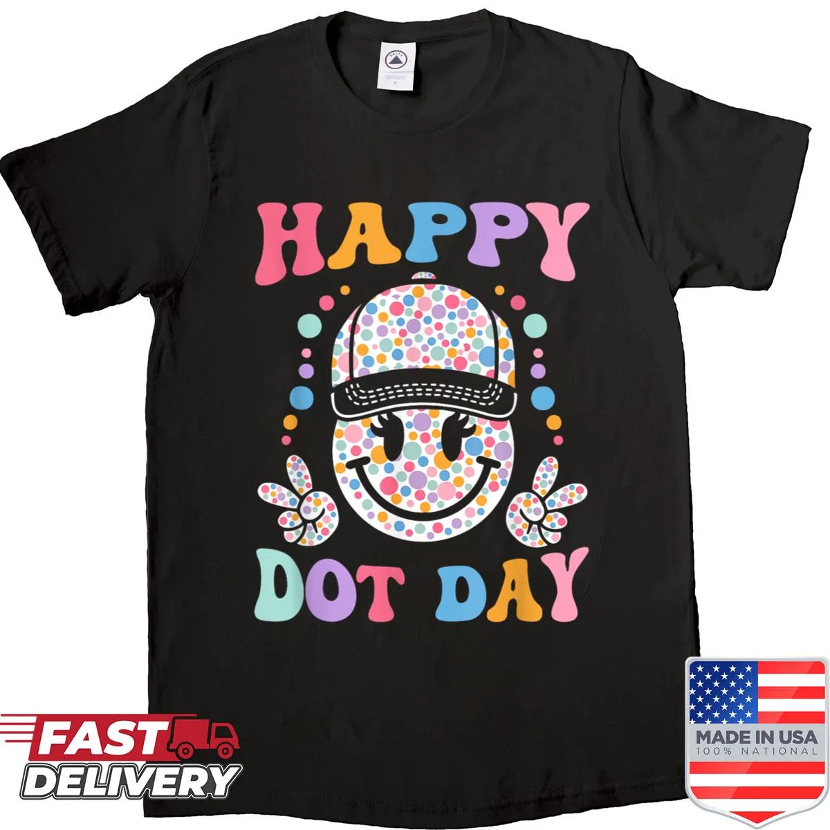 Kids shirt featuring a smiley face and polka dots
