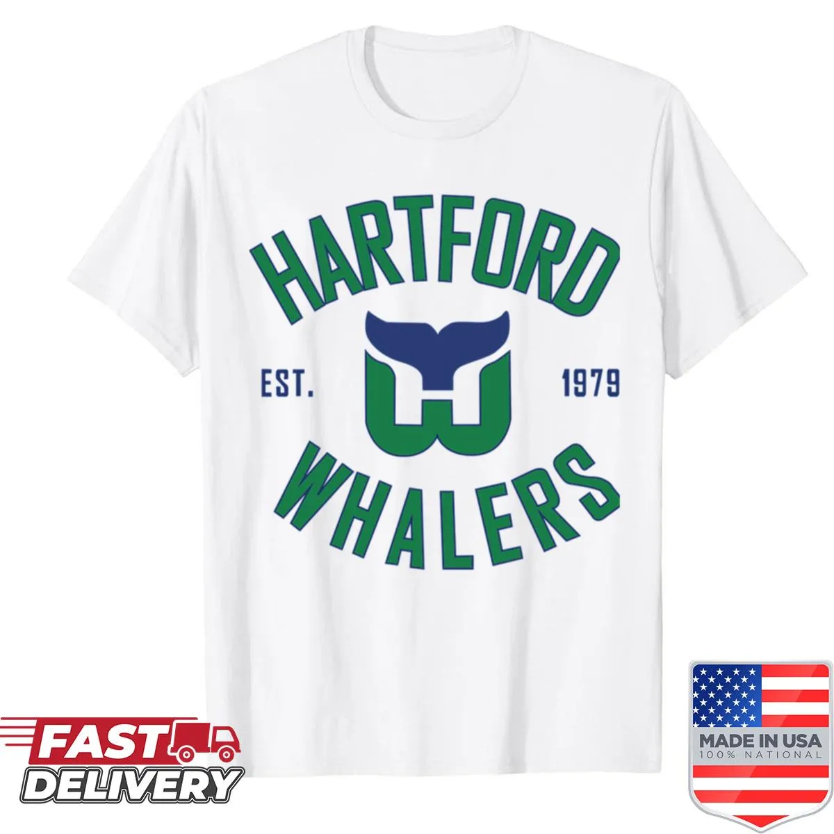 Vintage oversized Hartford Whalers shirt with classic team graphics