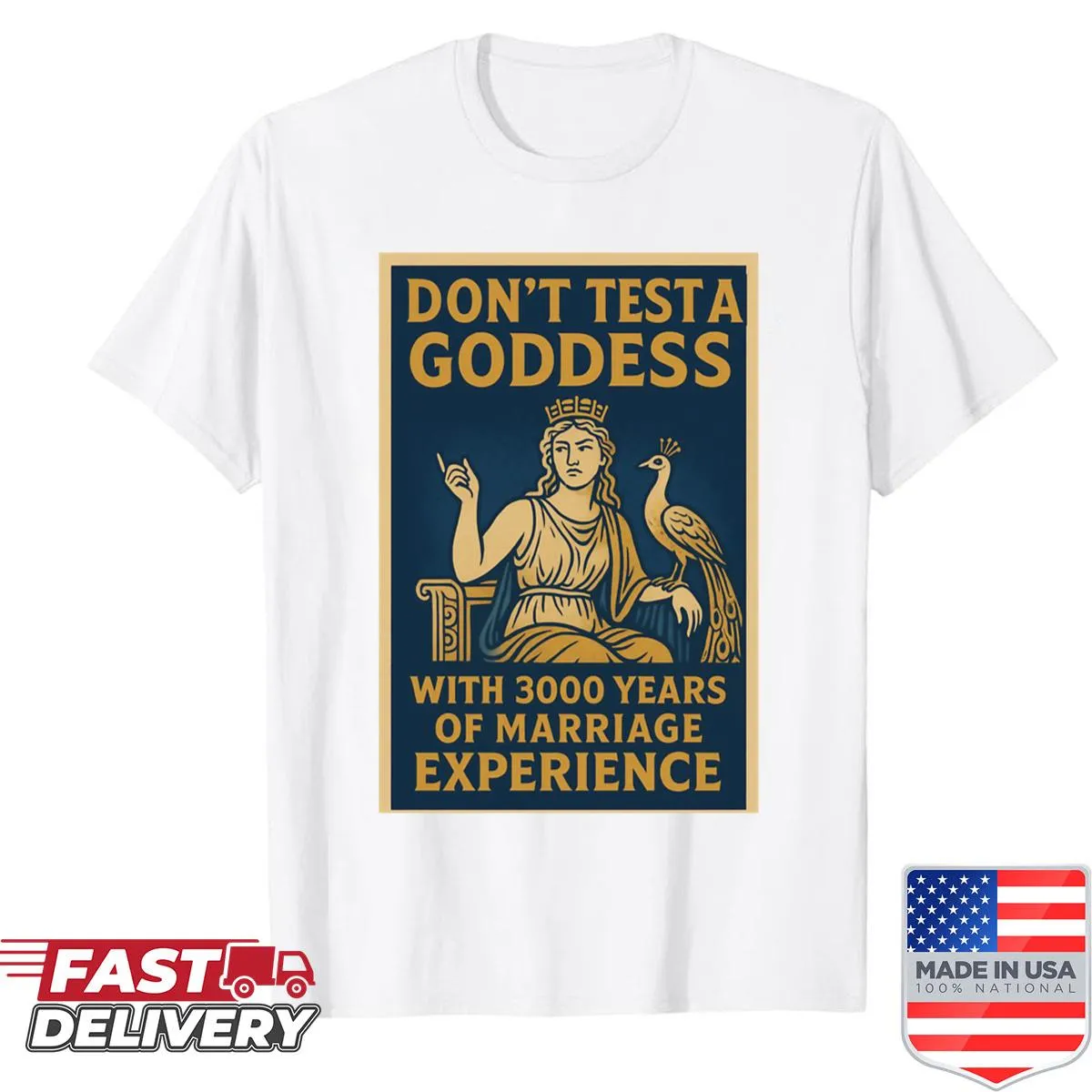 Shirt featuring elegant typography honoring Hera, the goddess