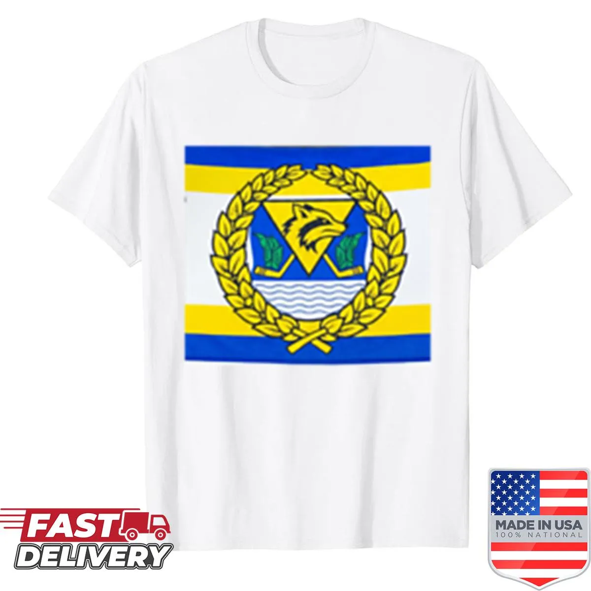 Illustrative shirt featuring hockey graphics