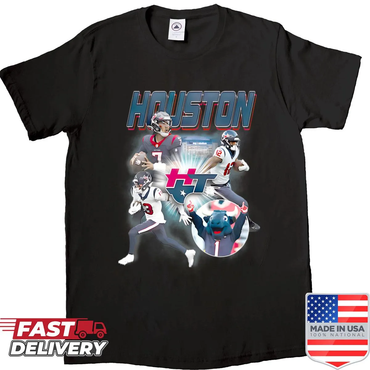 Oversized Houston football fan shirt with illustrated design