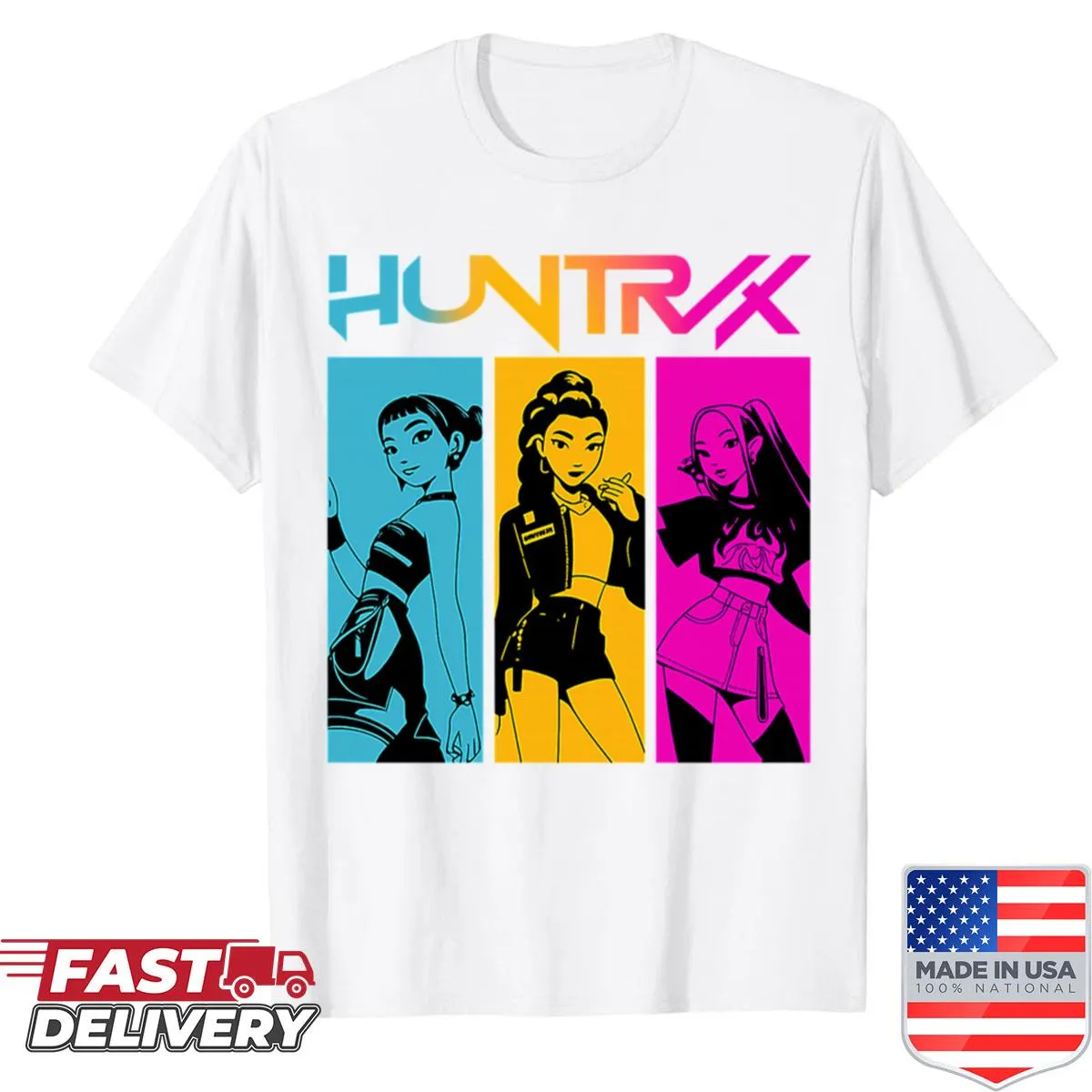 Kpop demon hunter shirt for Huntrix girls with fun cartoon graphics