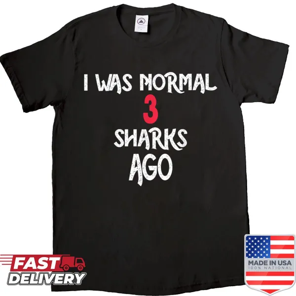 Playful shirt with text about sharks.