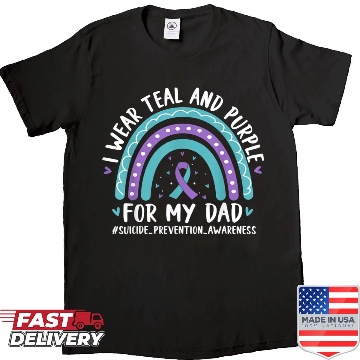 Meaningful text about suicide prevention on a colorful tee