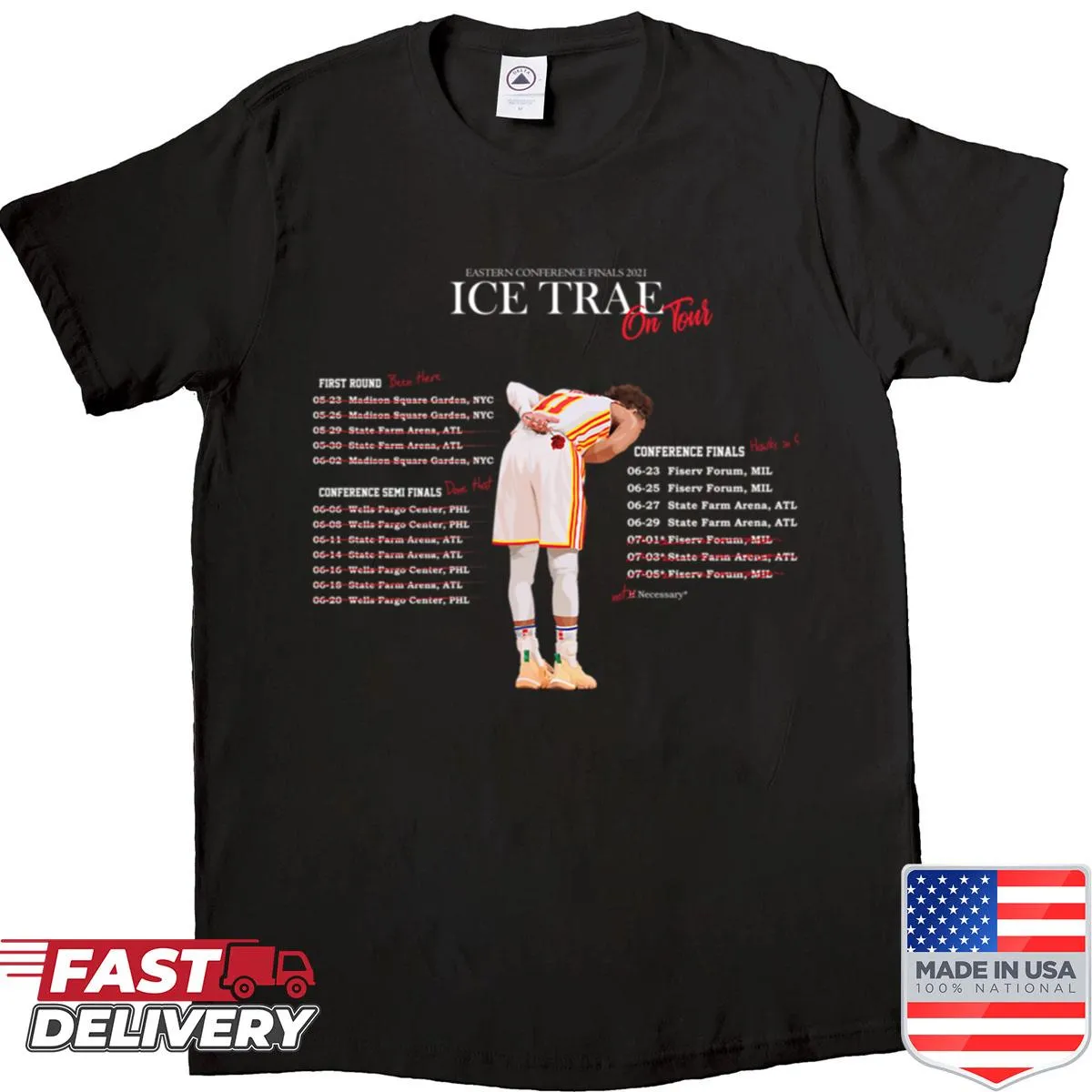 Trae Young playoff shirt with bold graphics celebrating Ice Trae