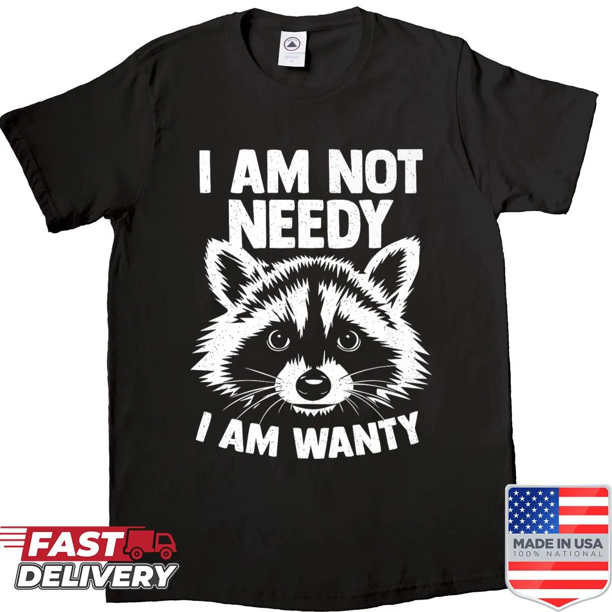Sarcastic T-shirt with a raccoon illustration and funny saying