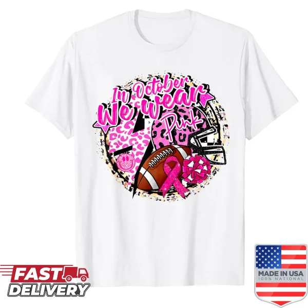 Pink typography shirt supporting Breast Cancer Awareness for cheer moms