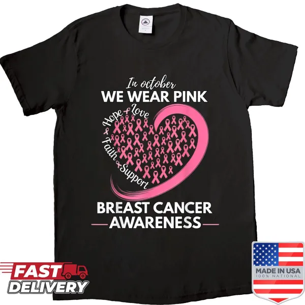 Breast cancer awareness t-shirt with a pink ribbon graphic