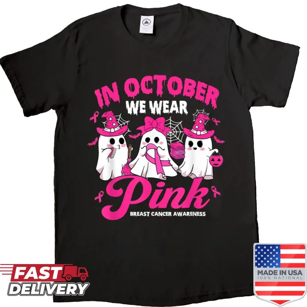 Breast cancer awareness shirt for school janitors with vibrant graphics.