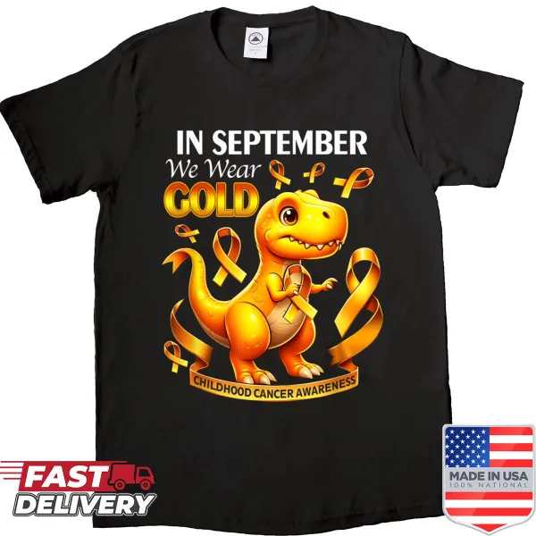 Childhood cancer awareness shirt with gold ribbon design