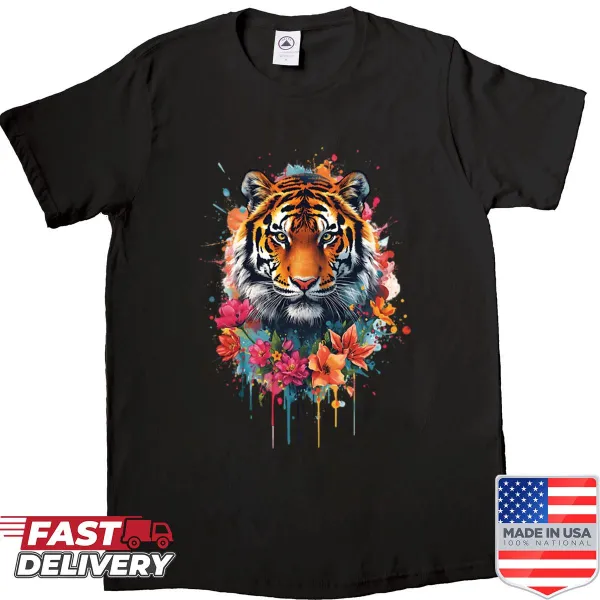 Artistic tiger graphic shirt showcasing wildlife