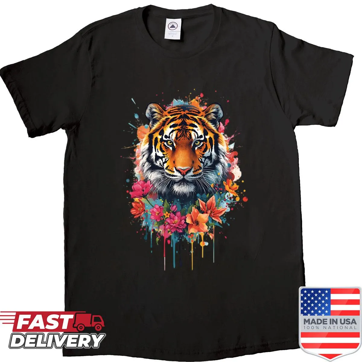 Artistic tiger graphic shirt showcasing wildlife